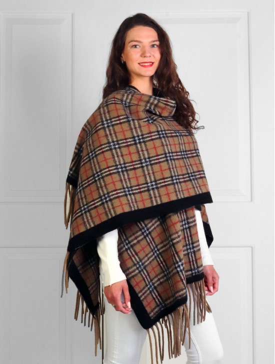 Premium Soft Plaid Cape W/ Fringes